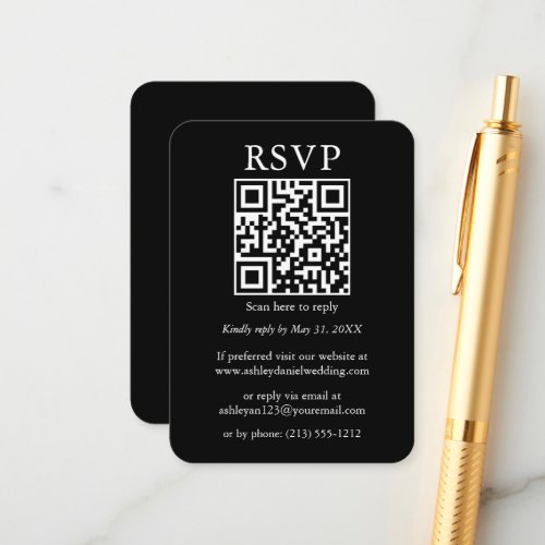 Wedding QR Minimalist Simple Black RSVP Enclosure Card