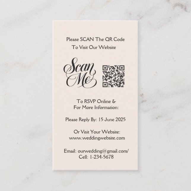 Wedding QR Minimalist Simple Black Tropical Leaves Enclosure Card (Front)