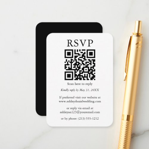 Wedding QR Minimalist Simple Black White RSVP Enclosure Card