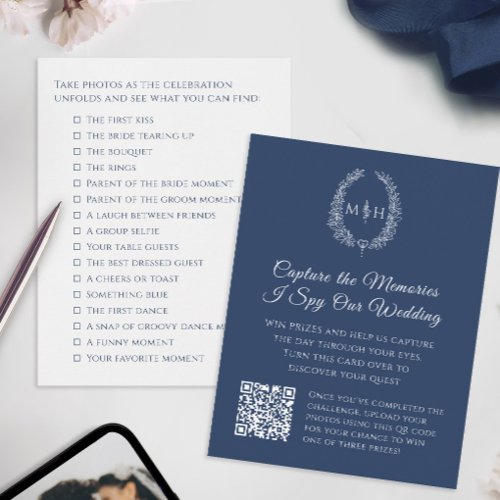 Wedding QR photo competition oval monogram Enclosure Card