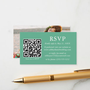 Wedding QR Photo Neo Mint Green RSVP Enclosure Card