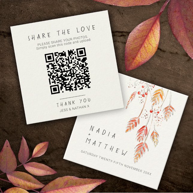 Wedding QR photo share grass berries orange cream  Enclosure Card (Creator Uploaded)