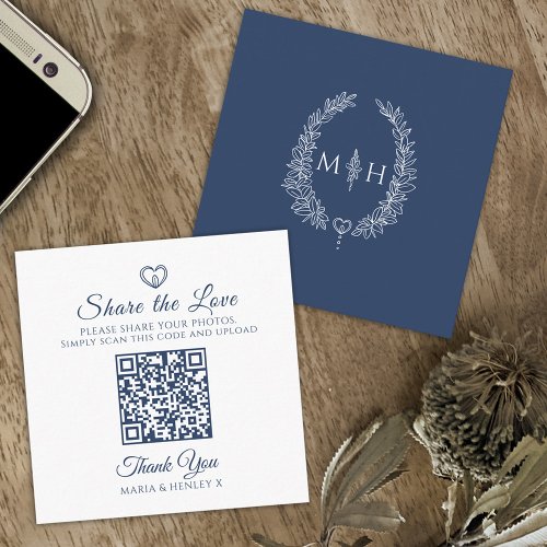 Wedding QR photo share heart oval leaves monogram Enclosure Card