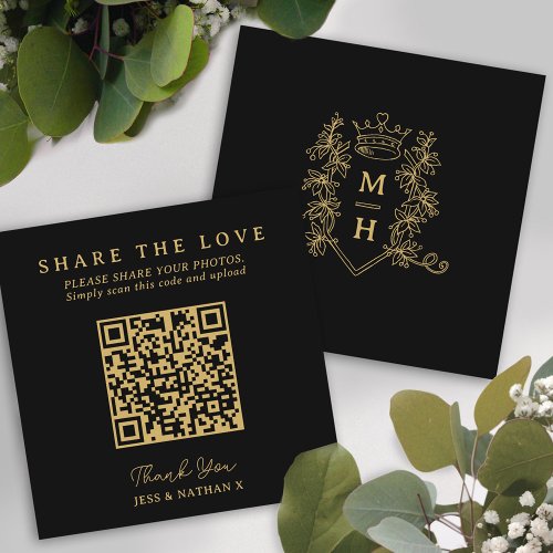 Wedding QR photo share love heart crown monogram Enclosure Card