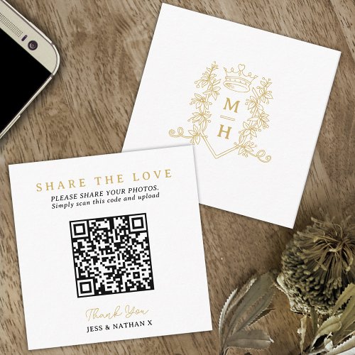Wedding QR photo share love heart crown monogram Enclosure Card