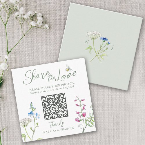 Wedding QR photo share wildflower monogram Enclosure Card