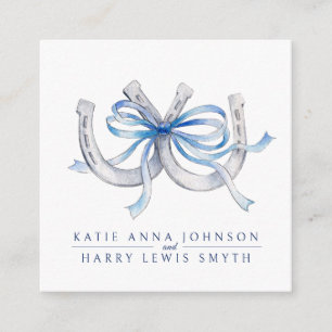 Wedding QR share love blue ribbon horseshoes art Enclosure Card