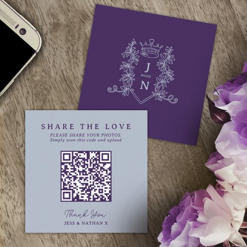 Wedding QR share love crown monogram silver gray Enclosure Card
