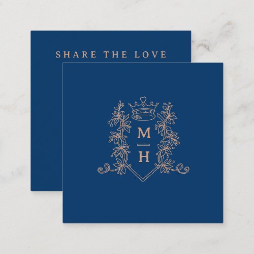 Wedding QR share love heart crown blue monogram Enclosure Card