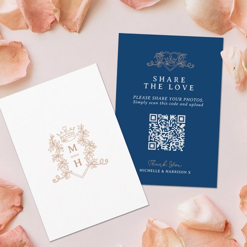 Wedding QR share love heart crown monogram white  Enclosure Card
