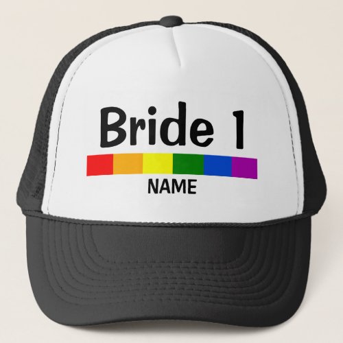 Wedding Rainbow Flag Banner Bride 1 Name Trucker Hat