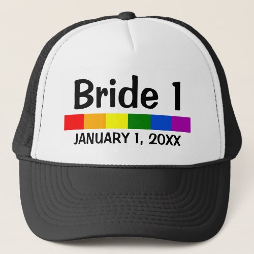 Wedding Rainbow Flag Banner Bride 1 Trucker Hat