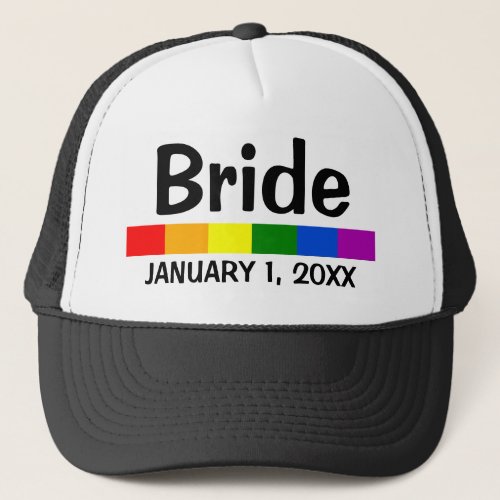 Wedding Rainbow Flag Banner Bride Trucker Hat