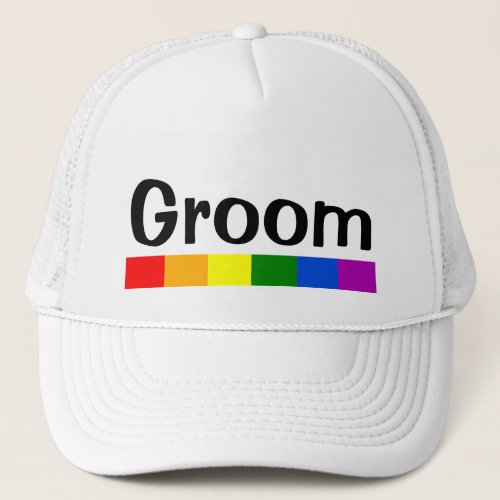 Wedding Rainbow Flag Banner Groom Trucker Hat
