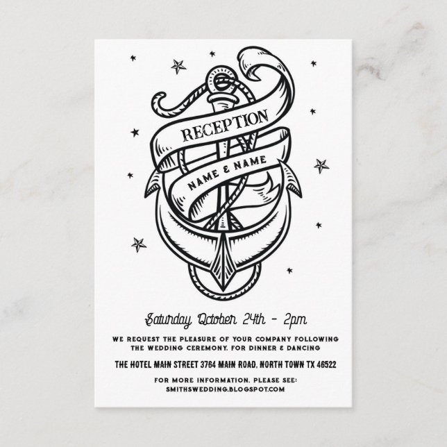 Wedding Reception Anchor Knife Tattoo Traditional Enclosure Card (Front)