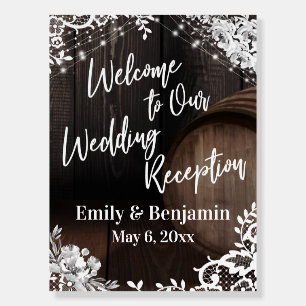 Wedding Reception Barrel, Lights, Lace & Flowers Foam Board