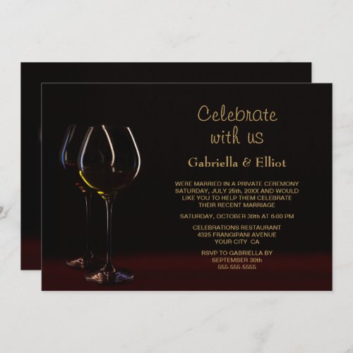 Wedding Reception Black Gold Wine Glass Party Invitation
