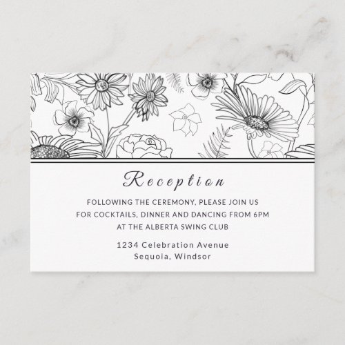 Wedding reception black  white daisy flower enclosure card