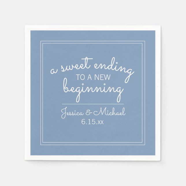 Wedding Reception Blue Sweet Ending New Beginning Napkins (Front)