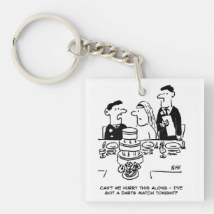 Wedding Reception Bridegroom has a Darts Match Keychain