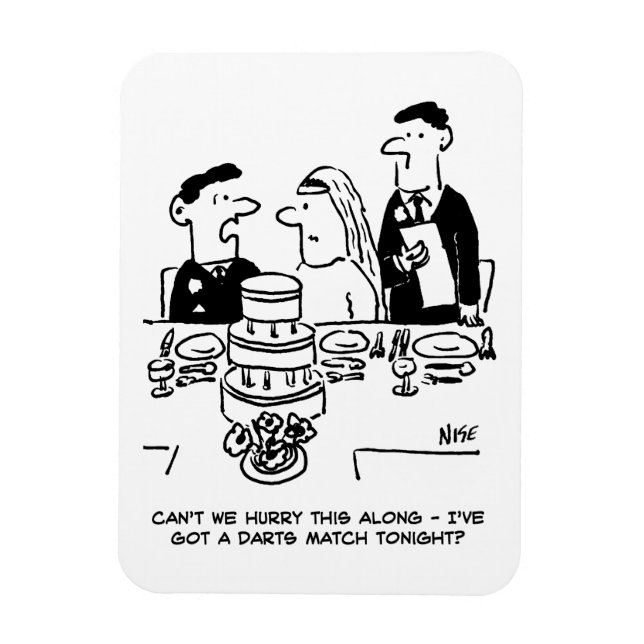 Wedding Reception Bridegroom has a Darts Match Magnet (Vertical)