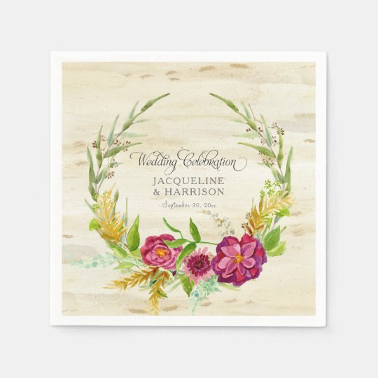 Wedding Reception Burgundy Wreath Rustic Country Paper Napkin