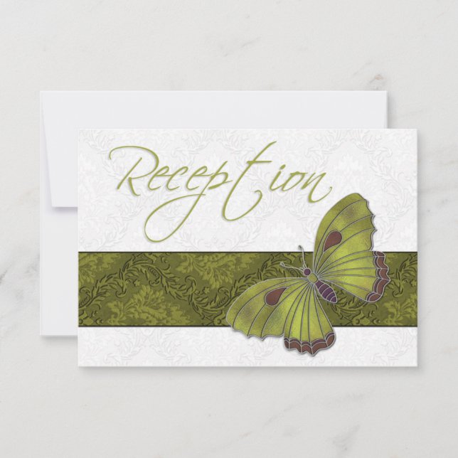 Wedding Reception Butterfly Brocade green Invitation (Front)