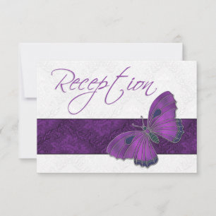 Wedding Reception Butterfly Brocade Purple RSVP Card