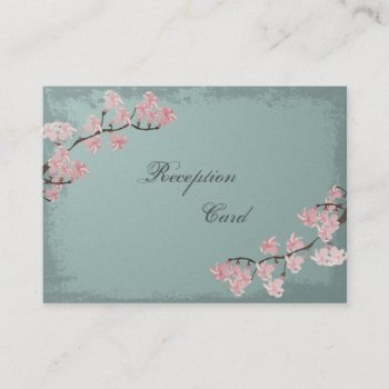 Wedding Reception Card Elegant Teal Cherry Blossom by OLPamPam at Zazzle