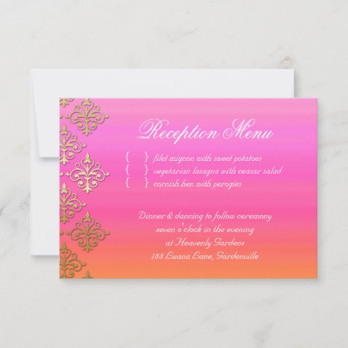 Wedding Reception Card Indian Damask Pink Orange Announcement