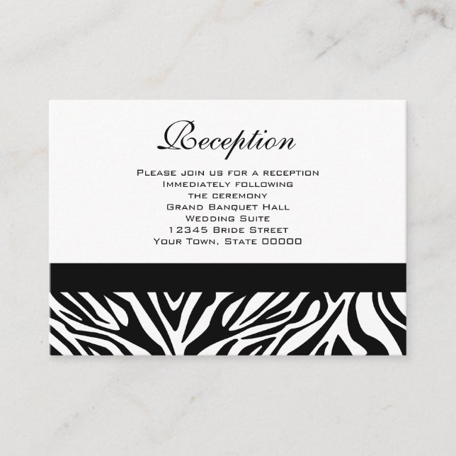 Wedding Reception Cards Black and White Zebra (Front)