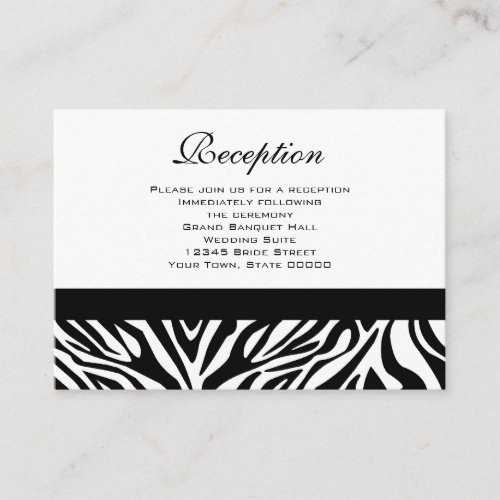 Wedding Reception Cards Black and White Zebra Business Card Templates
