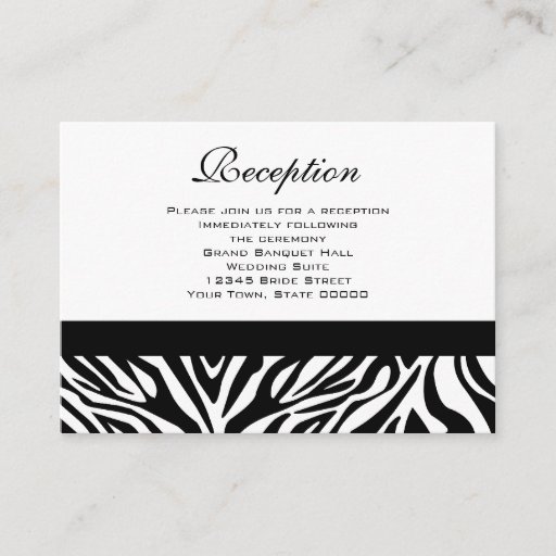 Customizable Wedding Reception Cards Black and White Zebra Business Card Templates