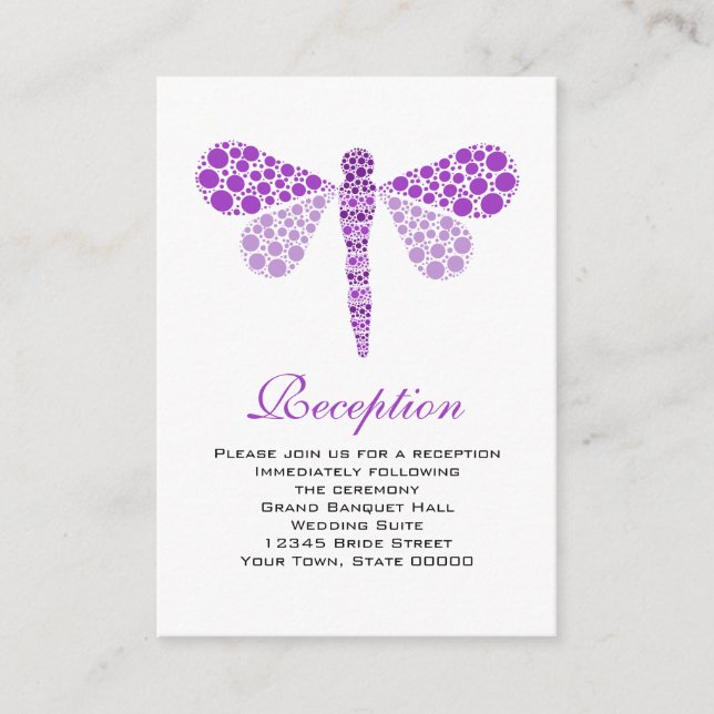 Wedding Reception Cards Purple & White Dragonfly (Front)