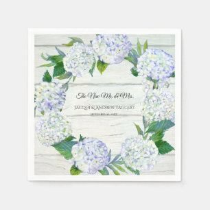 Wedding Reception Decor Wood w Lavender Hydrangea Napkins