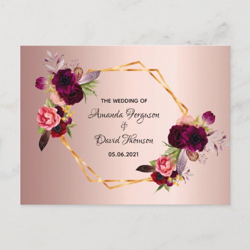 Wedding reception details blush pink floral geo postcard
