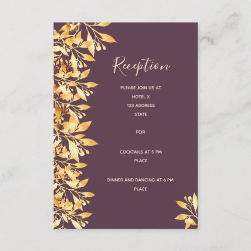 Wedding reception details cassis gold botanical enclosure card