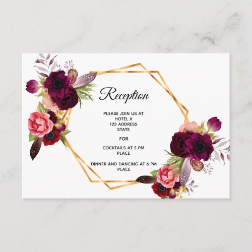 Wedding reception details geo florals dusty rose enclosure card