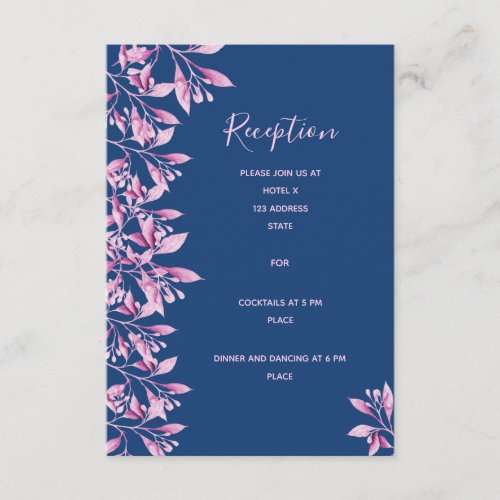 Wedding reception details navy blue pink floral enclosure card