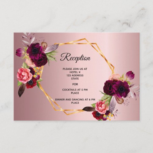 Wedding reception details pink floral dusty rose enclosure card