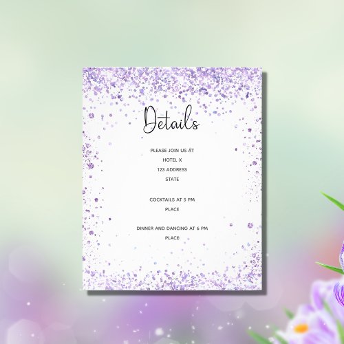 Wedding reception details violet glitter budget flyer