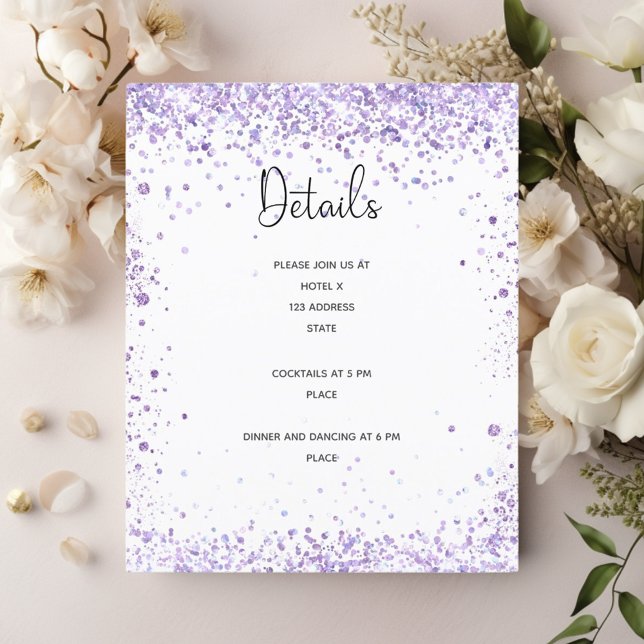 Wedding reception details violet glitter budget flyer (Creator Uploaded)