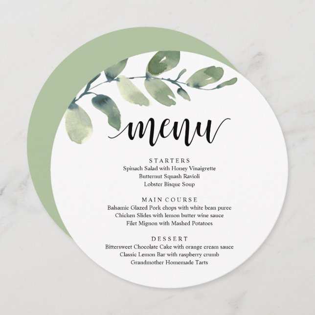 Wedding Reception Dinner, Eucalyptus Greenery Menu (Front/Back)