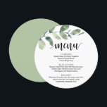 Wedding Reception Dinner, Eucalyptus Greenery Menu<br><div class="desc">Modern Rustic Eucalyptus Greenery,  String Lights,  Round Plate shapes,  Wedding elopement Dinner Menu. A perfect bar menu for your big day. You can change the script font colors and change the menu contents and fonts to meet your needs.</div>