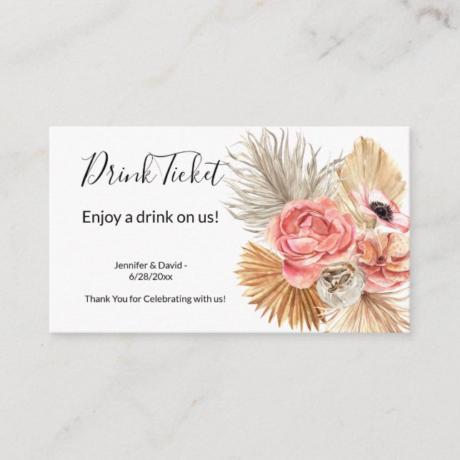 Wedding Reception Drink Ticket Enclosure Card (Front)