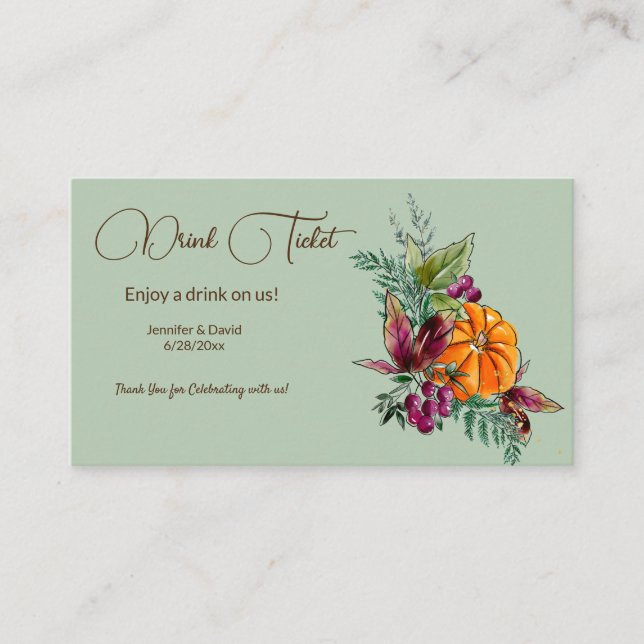 Wedding Reception Drink Ticket Enclosure Card (Front)