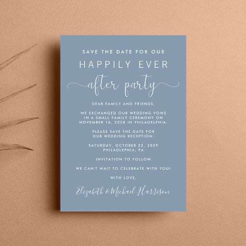 Wedding Reception Dusty Blue Save the Date Announcement