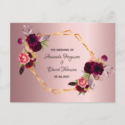 Wedding reception dusty rose floral geometric postcard