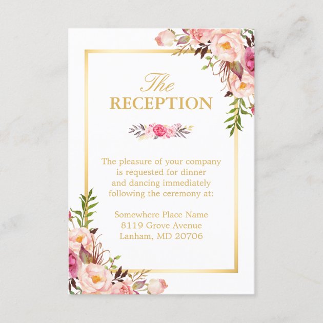 Wedding Reception Elegant Chic Floral Gold Frame Enclosure Card