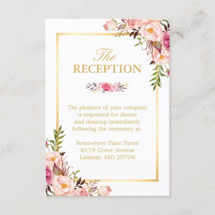 Wedding Reception Elegant Chic Floral Gold Frame Enclosure Card ...
